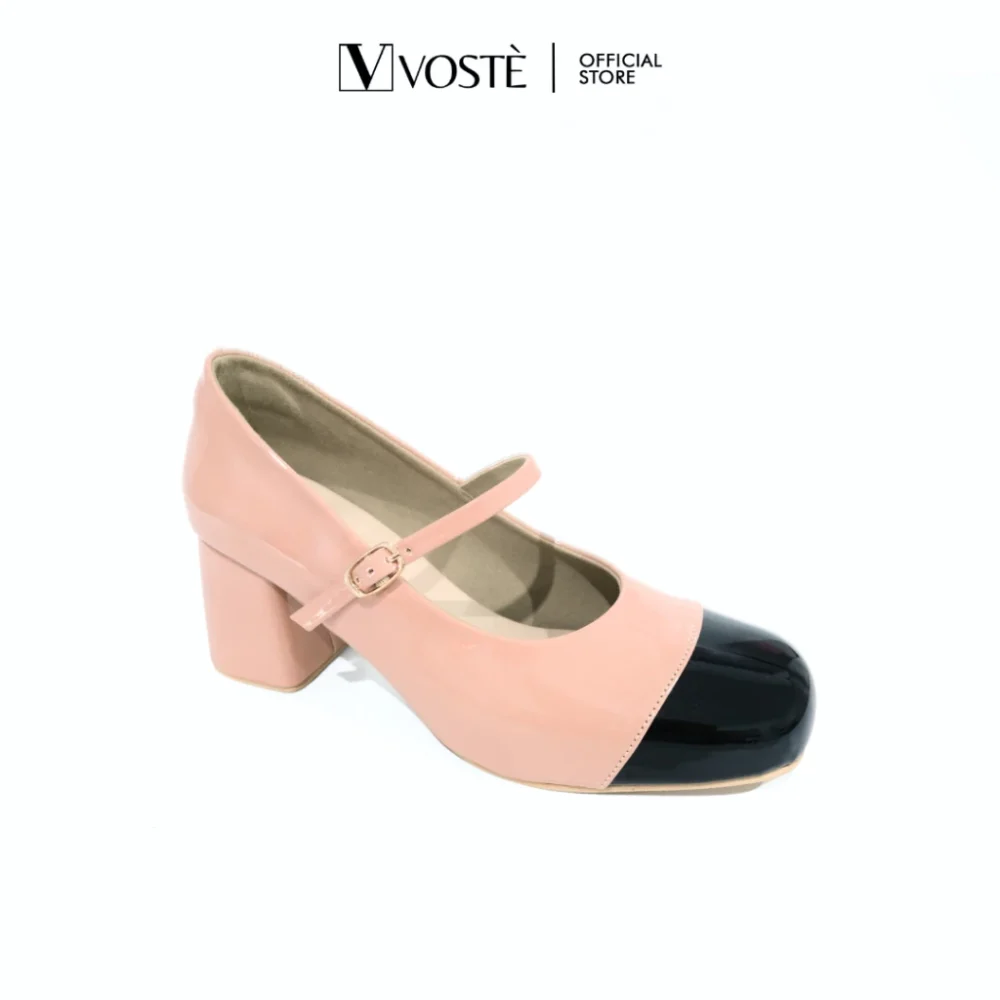 VOSTE Leica - Sepatu Heels Mules Wanita Hak Tahu 5cm ( Pink, Nude, White )