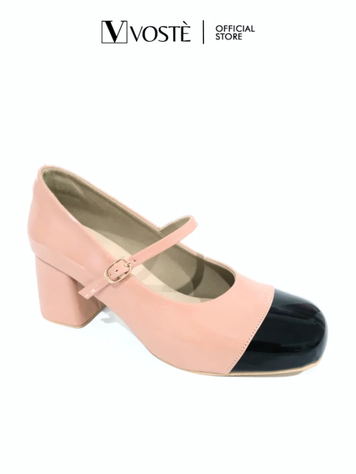 VOSTE Leica - Sepatu Heels Mules Wanita Hak Tahu 5cm ( Pink, Nude, White )