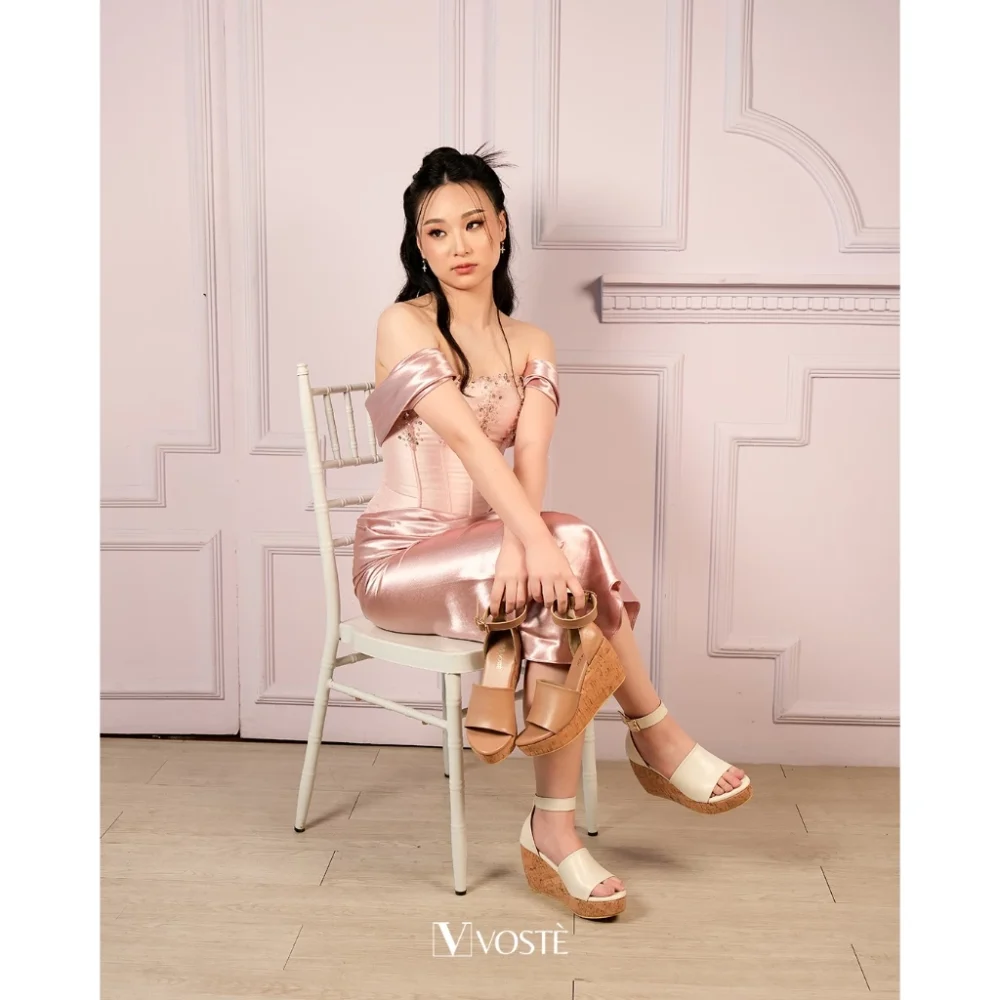 VOSTE Kyle - Sepatu Sandal Wedges Wanita Pesta Premium 9cm ( Brown, White and Black ) - Image 2