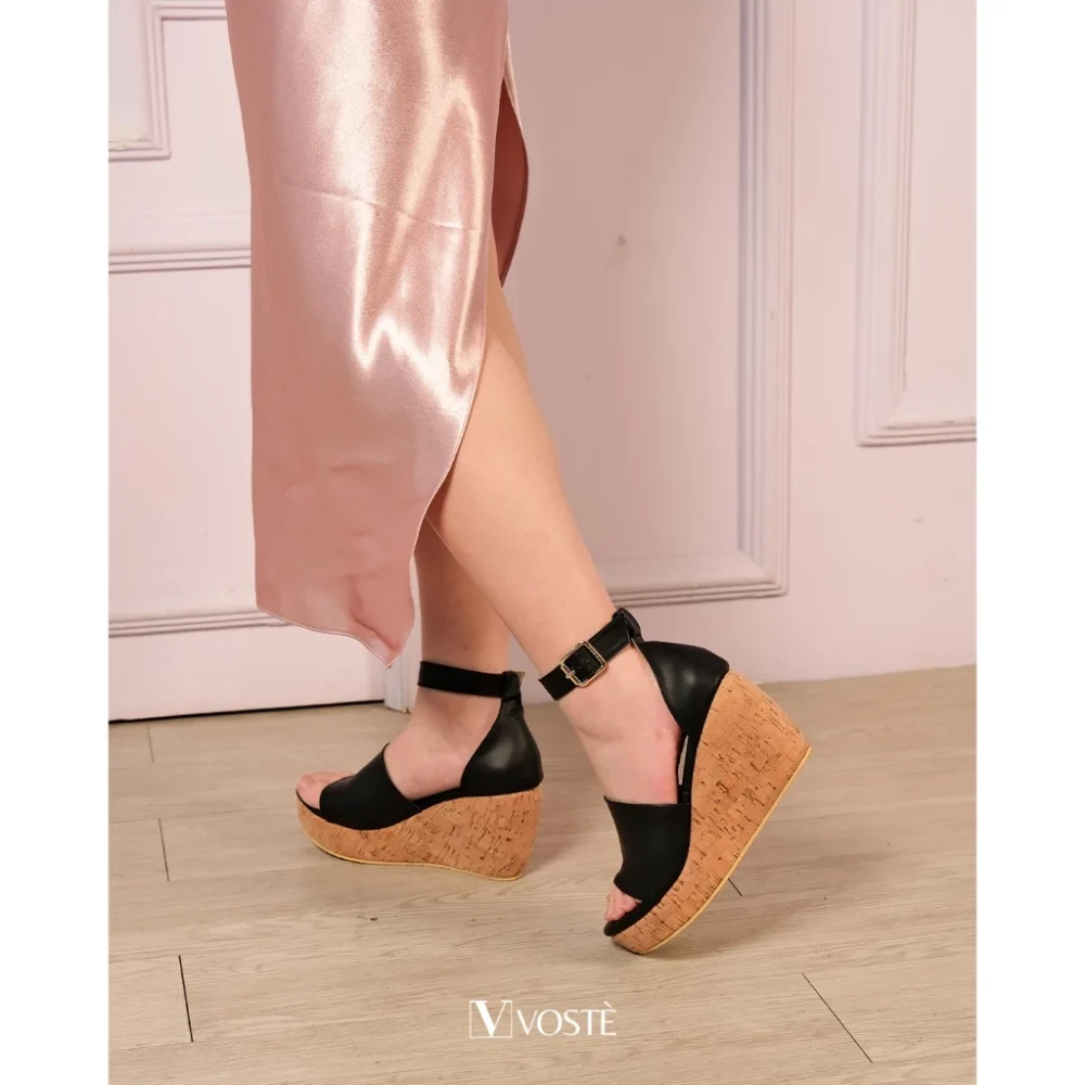 VOSTE Kyle - Sepatu Sandal Wedges Wanita Pesta Premium 9cm ( Brown, White and Black ) - Image 6