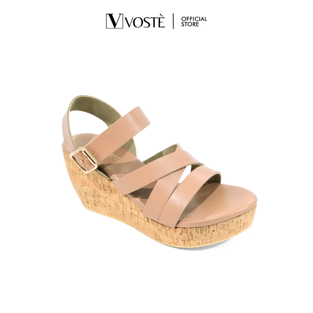 VOSTE Beverlly - Sepatu Sandal Wedges Wanita Tali Pesta Premium 9cm ( White, Black, Light Brown )