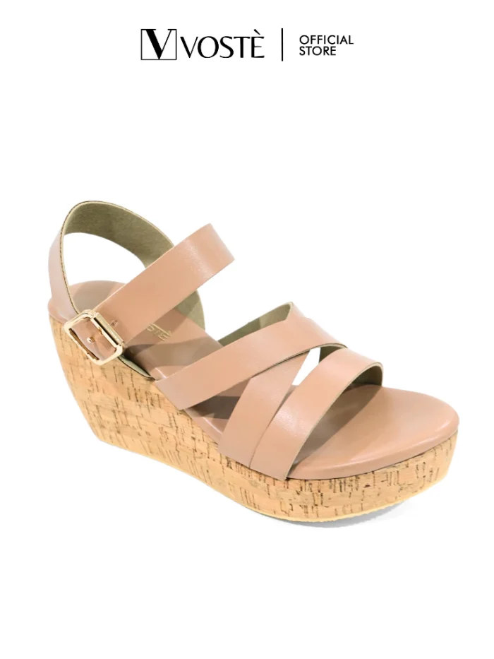 VOSTE Beverlly - Sepatu Sandal Wedges Wanita Tali Pesta Premium 9cm ( White, Black, Light Brown )
