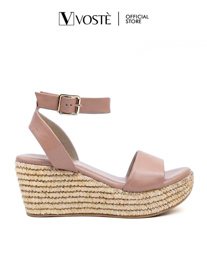 VOSTE Patrice - Sepatu Sandal Wedges Wanita Pesta Premium 7cm ( Brown, White and Black )